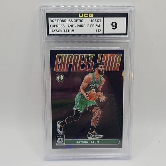 23-24 Optic Jayson Tatum Express Lane Purple Prizm NBA Boston Celtics Graded 9 - Picture 1 of 2